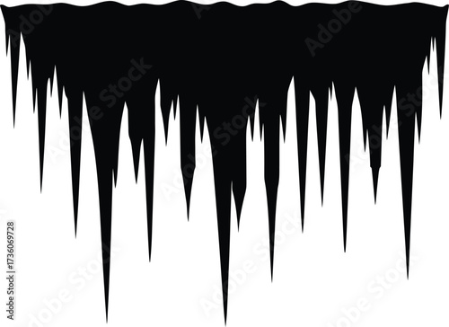 Silhouette Vector Of Hanging Icicle Cluster, Winter Icicles Hanging Silhouette Vector, Cluster of Icicles Silhouette Vector Illustration.
