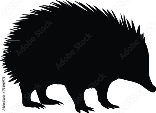 Hedgehog Silhouette Vector Clipart, Cute Hedgehog Side View Silhouette Vector, Minimalist Hedgehog Vector Silhouette on White Background.