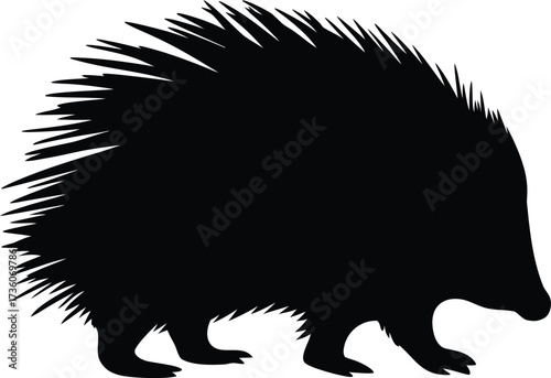 Hedgehog Silhouette Vector Clipart, Cute Hedgehog Side View Silhouette Vector, Minimalist Hedgehog Vector Silhouette on White Background.