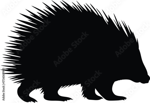 Hedgehog Silhouette Vector Clipart, Cute Hedgehog Side View Silhouette Vector, Minimalist Hedgehog Vector Silhouette on White Background.