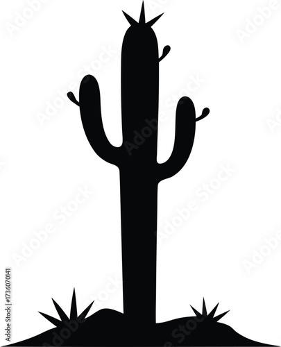 Black prickly pear cactus silhouette icon with its sharp spines in simple design, Prickly Pear Cactus Silhouette Vector Illustration.
