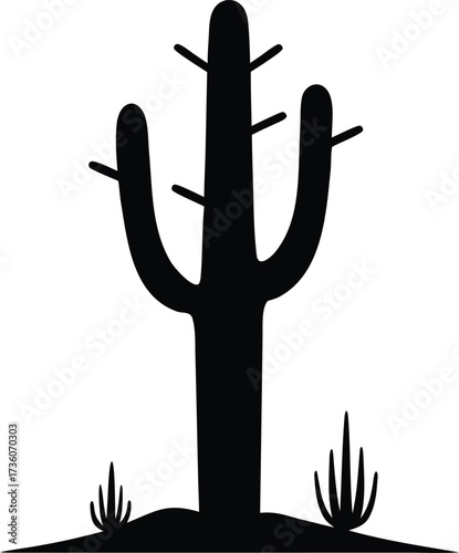 Dramatic cactus silhouette artwork with unique decorative style, Saguaro Cactus Silhouette Vector Illustration
