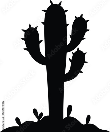 Dramatic cactus silhouette artwork with unique decorative style, Saguaro Cactus Silhouette Vector Illustration
