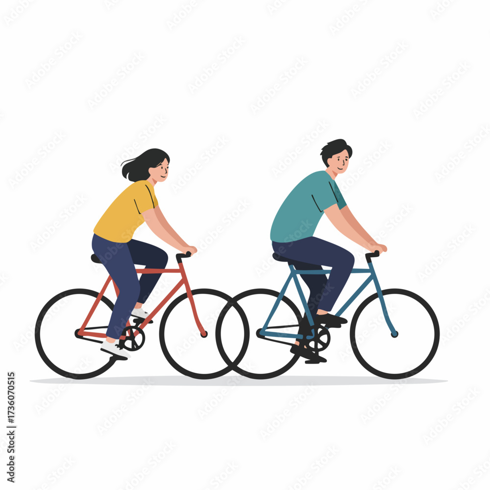 Fototapeta premium Flat Illustration Couple Cycling on Bicycle Together Healthy Lifestyle Activity