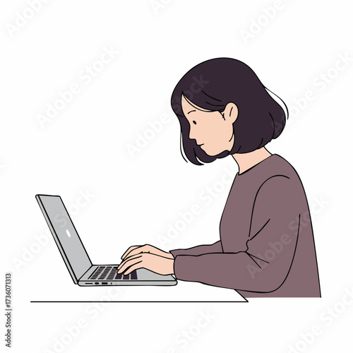Flat Illustration Woman Using Laptop for Work or Study at Home