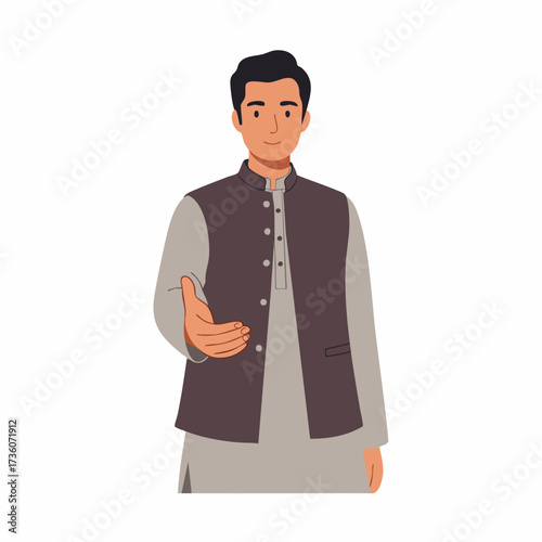 Flat Style Offering Hand Gesture Pakistani Man Illustration Graphic Asset