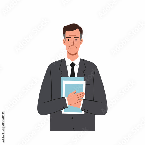 Minimalist Flat Illustration of Confident Businessman Holding Document Folder