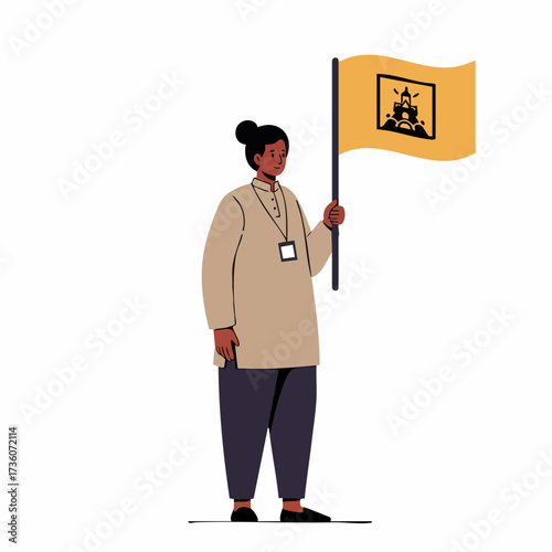 Flat Style Standing Woman Holding Election Flag Political Campaign Illustration