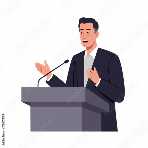 Flat Style Presentation Speaker Giving Speech on Podium Illustration Design