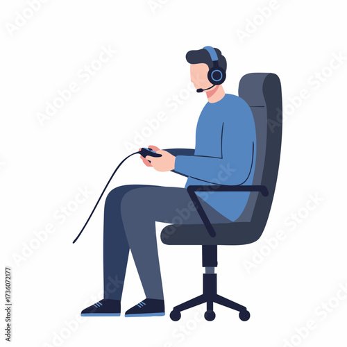 Flat Illustration Man Sitting Gaming Chair Play Game Console