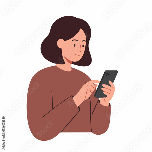 Flat Illustration Woman Using Smartphone For Communication and Connection Technology