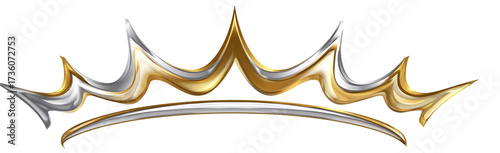 Golden crown with silver accents isolated on transparent background for royalty