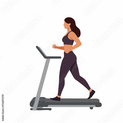Modern Flat Woman Running on Treadmill Machine Fitness Lifestyle Illustration