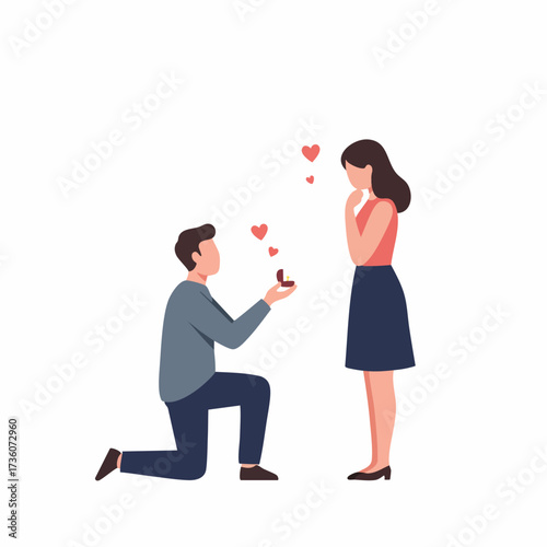 Flat Style Romantic Proposal Scene Illustration with Hearts Decoration Element