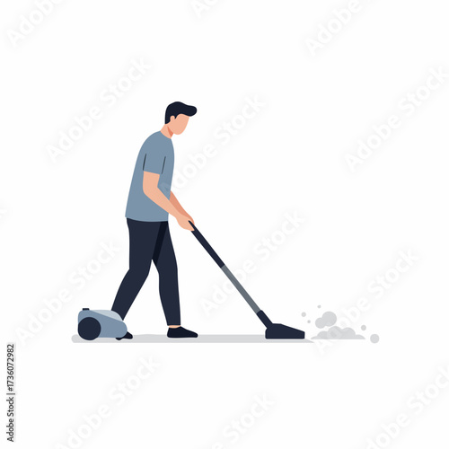 Flat Design Man Vacuuming Cleaning Service and Household Chores Illustration