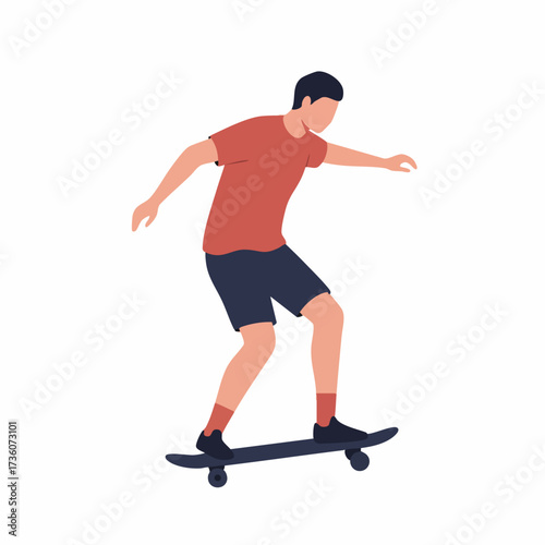 Minimalist Style Skateboarder Illustration of a Young Man in Motion Sport