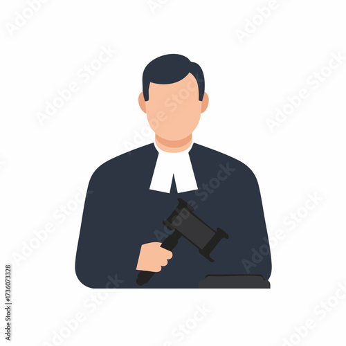 Flat Style Serious Judge Holding Gavel Law and Justice Illustration