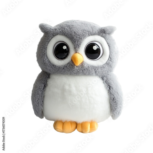 Cute owl plush toy isolated on transparent background, soft and cuddly