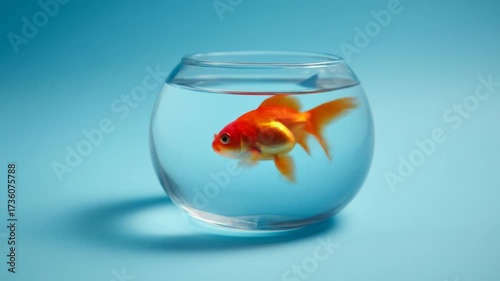 Wallpaper Mural Goldfish in a glass bowl on blue background aquatic life concept Torontodigital.ca