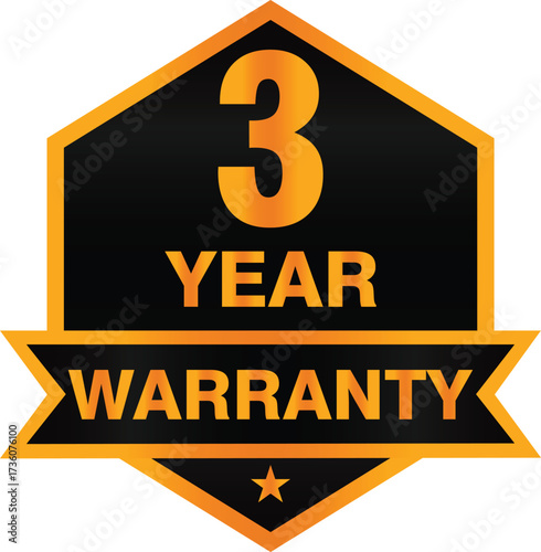 hand made Three year warranty badge black and gold vector design guarantee of quality and reliability