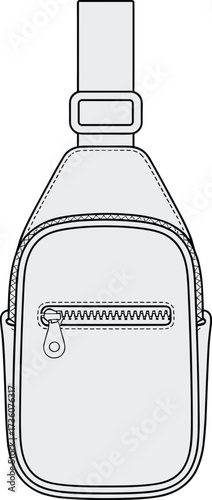 Sling bag illustration, crossbody design, adjustable strap sketch, fashion accessory vector, apparel template drawing, casual bag graphic, garment product detail