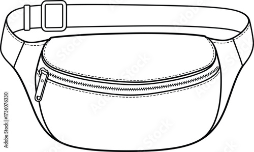 Fanny pack illustration, waist bag design, belt bag sketch, adjustable strap vector, fashion accessory drawing, apparel template, garment product detail graphic