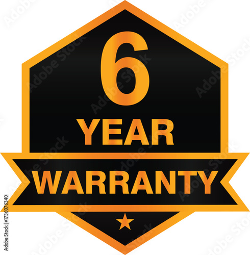 hand made Six year warranty badge black and gold vector emblem guarantee of service and quality