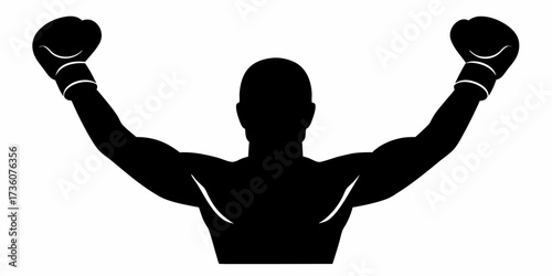 Victorious boxer silhouette with arms raised in triumph, a powerful symbol of success, determination, and winning attitude, perfect for sports marketing