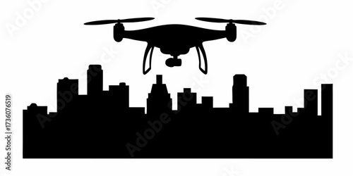 Dynamic drone soaring above city skyline creates modern, techy vibe perfect for urban planning, real estate marketing, or innovative business concepts