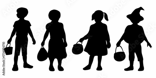 Delightful children trick-or-treating in silhouette, a classic Halloween scene full of youthful energy and spooky festive fun for creative projects