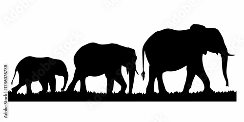 Elegant elephant family silhouette walking through the savanna, conveying connection and nature's grace, ideal for conservation and wildlife projects
