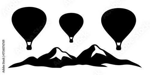 Dynamic hot air balloons soar above majestic mountain ranges, inspiring thrilling adventure and boundless exploration.