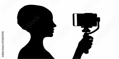 Modern content creator filming dynamic video with a smartphone on a professional gimbal, perfect for engaging digital media.