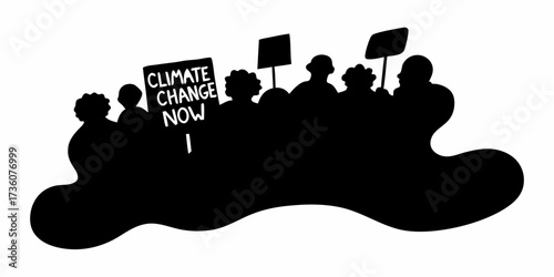 Passionate crowd demanding climate action with 'Climate Change Now' protest signs, advocating for environmental justice and global sustainability