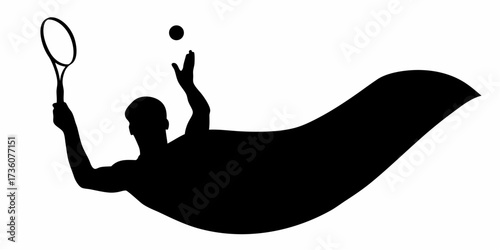 Modern tennis athlete silhouette in powerful serve action, tossing the ball with dynamic grace and flowing energy.