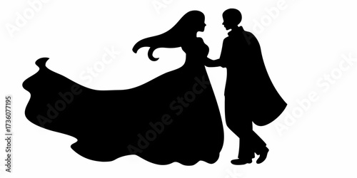 Stunning silhouette of an elegant couple dancing a romantic waltz, capturing timeless love and grace for weddings and celebrations.