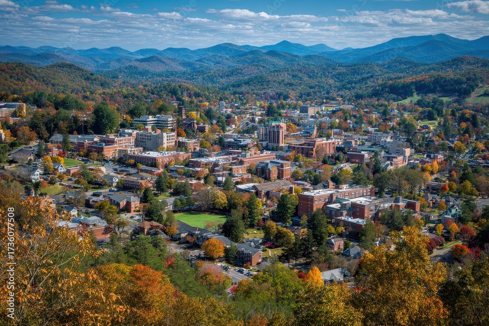 Fototapeta premium Boone, North Carolina Skyline: Downtown City Landscape in Blue Ridge Mountains