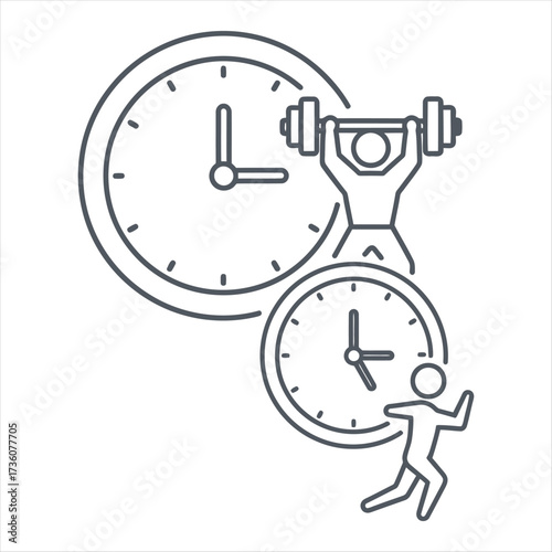 Workout time concept with clocks and fitness icons