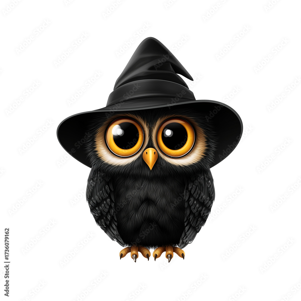 Fototapeta premium Cute owl cartoon wearing witch hat