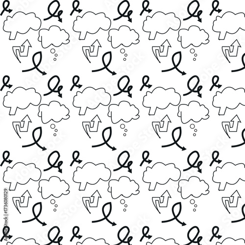 Seamless pattern of hand drawn clouds and lightning bolts