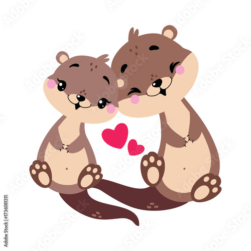 Cute Otter Animal Character with Baby Vector Illustration