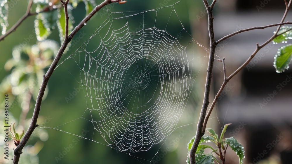 custom made wallpaper toronto digitalDelicate spiderweb glistening with morning dew.