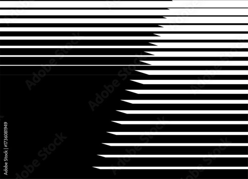Striped vector pattern of sharp parallel broken lines. Vector black and white background for advertising, covers, packaging. Place for text. Frame