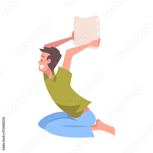 Pajama Party with Man Character Pillow Fight Vector Illustration