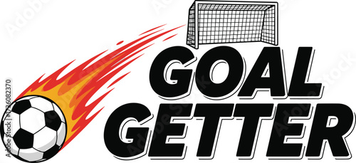 Soccer ball with flames heading towards goal text