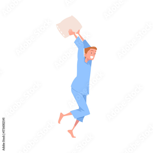 Pajama Party with Man Character Pillow Fight Vector Illustration