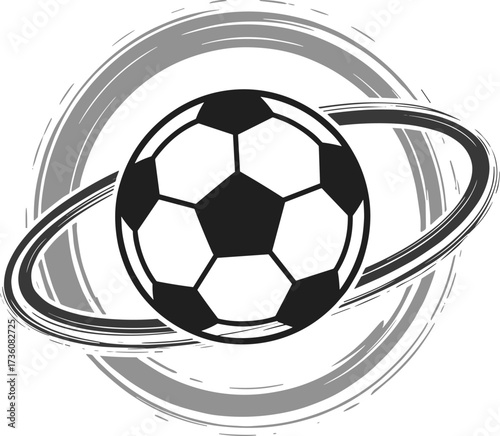 Soccer ball with orbiting rings logo design