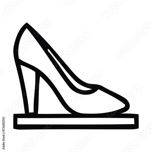 Black Outline High Heel Shoe Icon. stiletto, footwear, Vector illustration. 