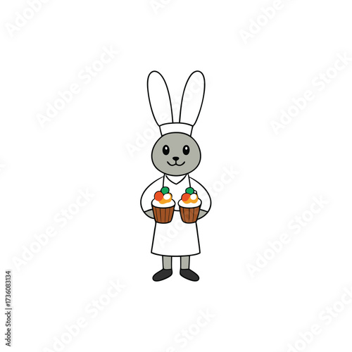 Adorable chef rabbit holding delicious cupcakes ready for a sweet celebration