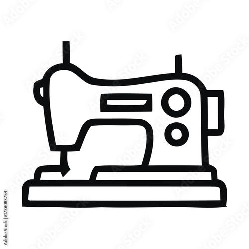 Black Outline Sewing Machine Icon. With sewing machine, sewing, tailor, stitch, fabric, textile, craft, Vector illustration. 